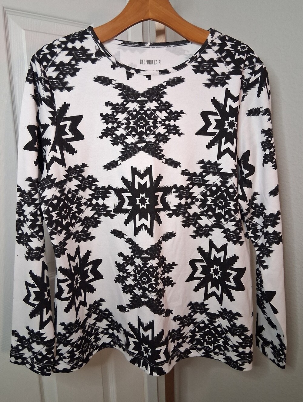 Bedford Fair Black And White Patterned Long Sleeve T Shirt Large